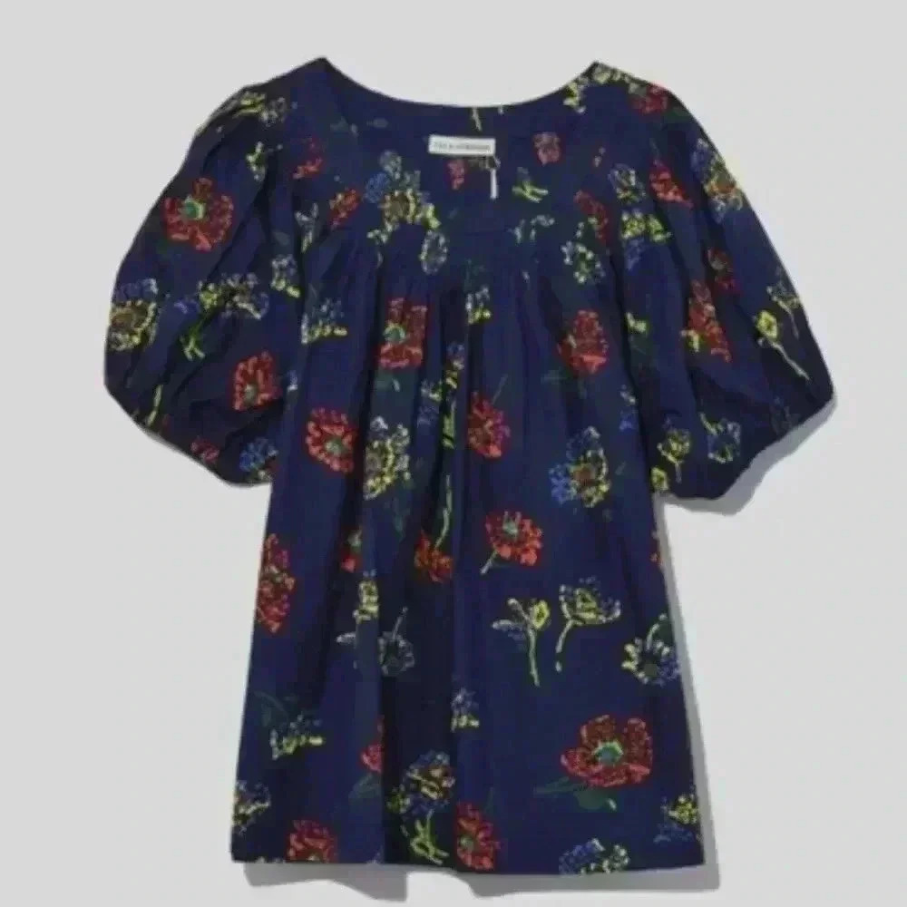 Ulla Johnson Joelle Poplin Puff Sleeve Midnight Blue Floral Top Blouse Size 0 XS - Picture 9 of 9
